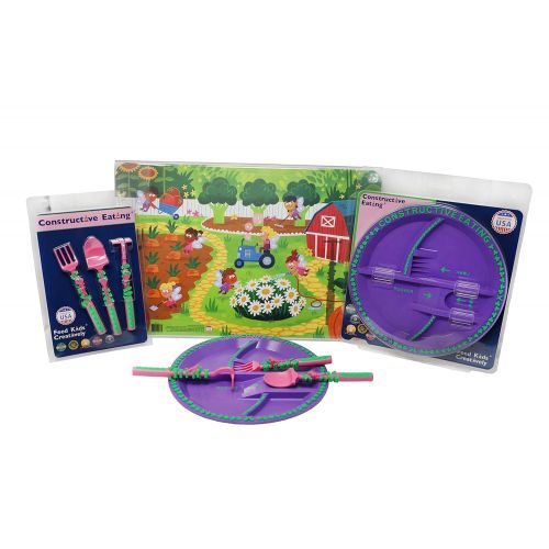  Constructive Eating Garden Fairy Combo with Utensil Set, Plate and Placemat for Toddlers, Babies and Kids - Flatware Toys are Made in The USA with FDA Approved Materials for Safe a