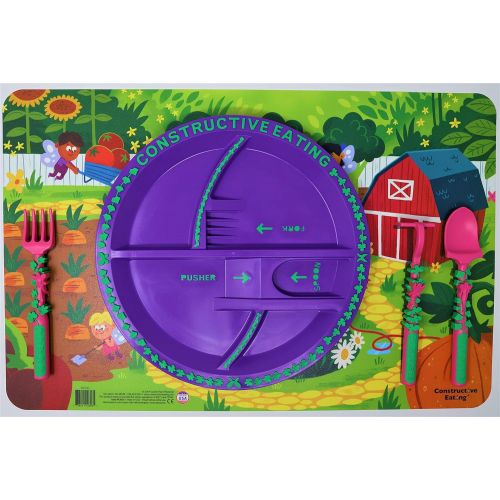  Constructive Eating Garden Fairy Combo with Utensil Set, Plate and Placemat for Toddlers, Babies and Kids - Flatware Toys are Made in The USA with FDA Approved Materials for Safe a