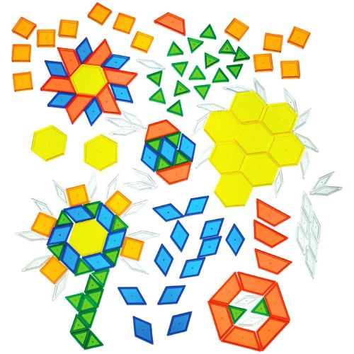  [아마존베스트]Constructive Playthings Toys Translucent Pattern Blocks, Set of 147 Pieces, Various Shapes and Colors