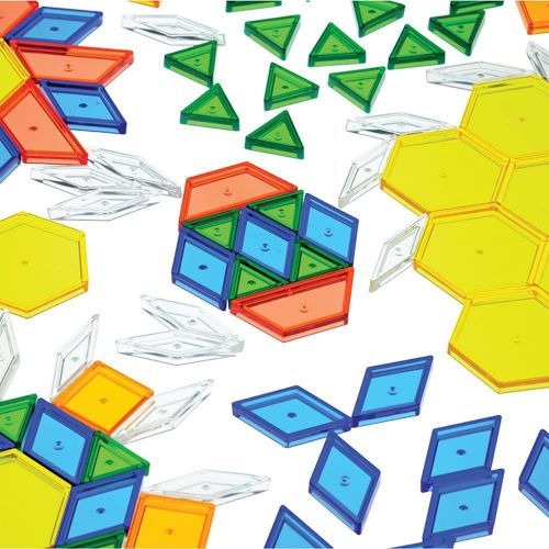  Constructive Playthings Toys Translucent Pattern Blocks, Set of 147 Pieces, Various Shapes and Colors