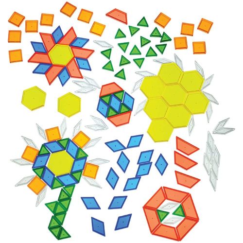  Constructive Playthings Toys Translucent Pattern Blocks, Set of 147 Pieces, Various Shapes and Colors