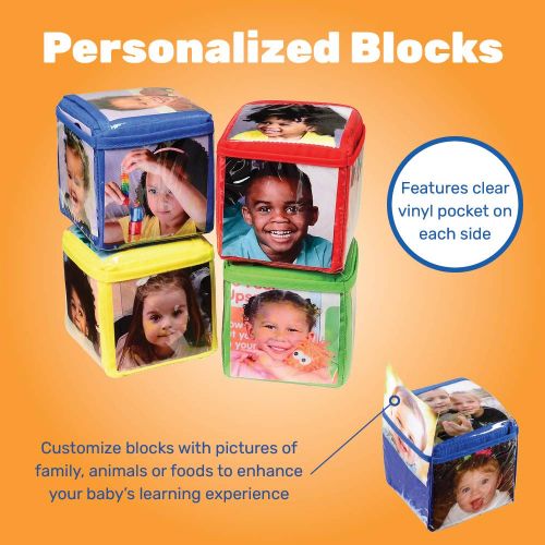  Constructive Playthings Toys Foam Stacking Blocks with Photo Pockets, 4 Piece Set Holds 24 Photos, Ages 12 Months and Up