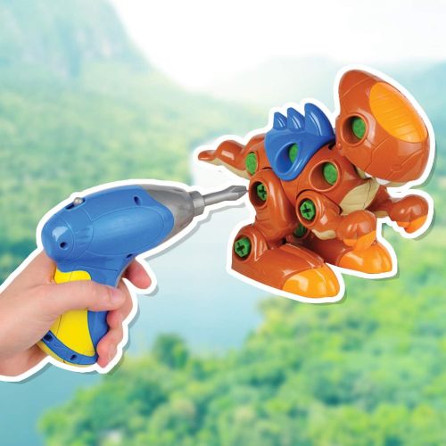  Constructive Playthings CP Toys Create-A-Dino Building Set with Electronic Drill and Screwdriver