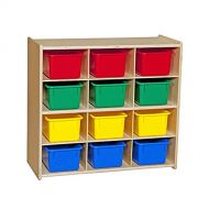 Contender C16123 Baltic Birch 12-Cubby Storage Unit with Colorful Tubs, RTA (Pack of 12)