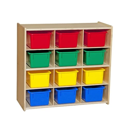  Contender C16123 Baltic Birch 12-Cubby Storage Unit with Colorful Tubs, RTA (Pack of 12)