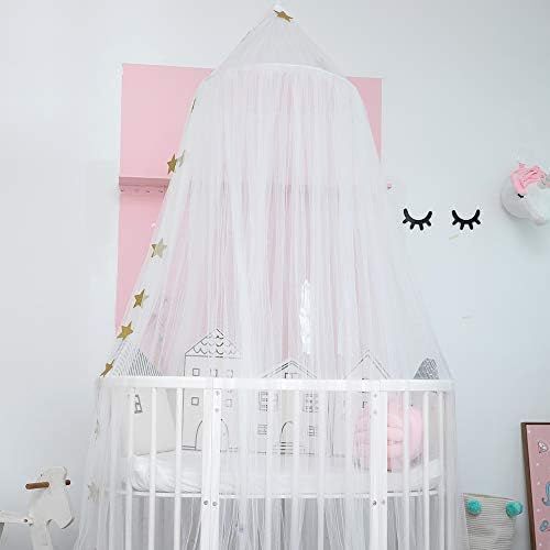  [아마존베스트]Conthfut Bed Canopy Premium Yarn Play Tent Bedding for Kids Playing Reading with Children Round Lace Dome Netting Curtains Baby Boys and Girls Games House (White)