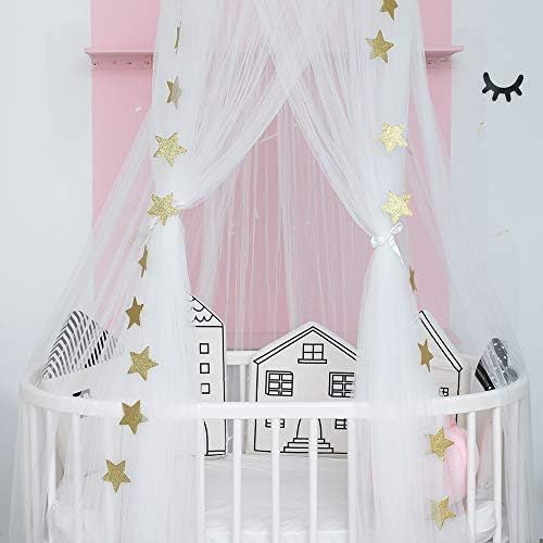  [아마존베스트]Conthfut Bed Canopy Premium Yarn Play Tent Bedding for Kids Playing Reading with Children Round Lace Dome Netting Curtains Baby Boys and Girls Games House (White)