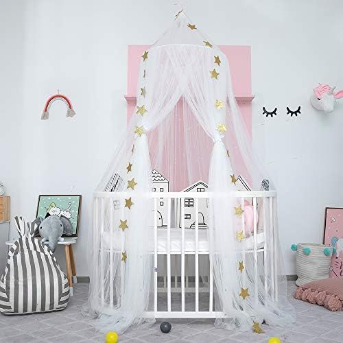  [아마존베스트]Conthfut Bed Canopy Premium Yarn Play Tent Bedding for Kids Playing Reading with Children Round Lace Dome Netting Curtains Baby Boys and Girls Games House (White)