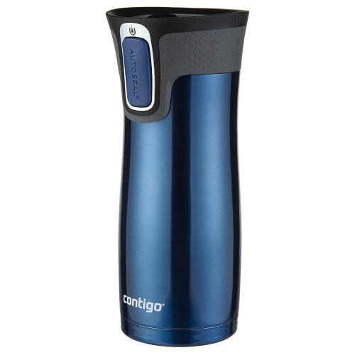  Contigo Stainless Steel Coffee Mug | Vacuum-Insulated AUTOSEAL West Loop Travel Mug, 16oz, Stainless & Blue, 2-Pack