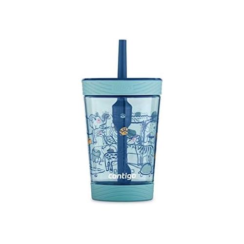  [아마존베스트]Contigo Spill-Proof Kids Tumbler with Straw 14 oz, Agave with Zoo Animals