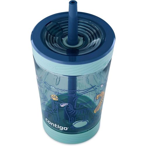  [아마존베스트]Contigo Spill-Proof Kids Tumbler with Straw 14 oz, Agave with Zoo Animals