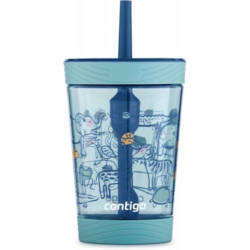  [아마존베스트]Contigo Spill-Proof Kids Tumbler with Straw 14 oz, Agave with Zoo Animals