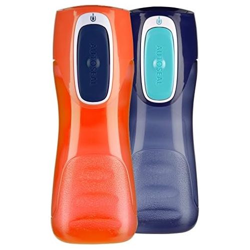  [아마존베스트]Contigo AUTOSEAL Trekker Kids Water Bottles, 14 oz, Navy & Nectarine, 2-Pack