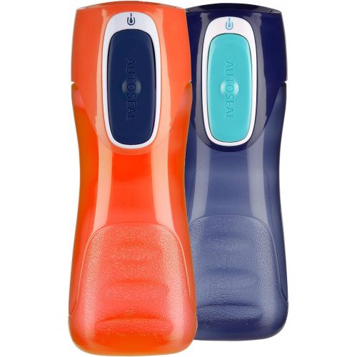  [아마존베스트]Contigo AUTOSEAL Trekker Kids Water Bottles, 14 oz, Navy & Nectarine, 2-Pack