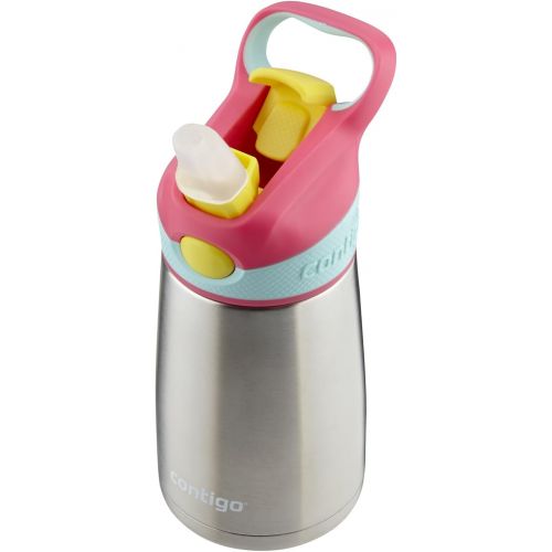  [아마존베스트]Contigo AUTOSPOUT Straw Striker Chill Stainless Steel Kids Water Bottle, 10 oz, Cherry Blossom