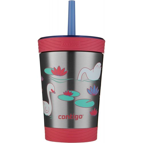  Contigo Stainless Steel Spill-Proof Kids Tumbler with Straw, 12 oz, Wink with Swans Swimming