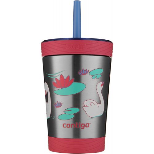  Contigo Stainless Steel Spill-Proof Kids Tumbler with Straw, 12 oz, Wink with Swans Swimming