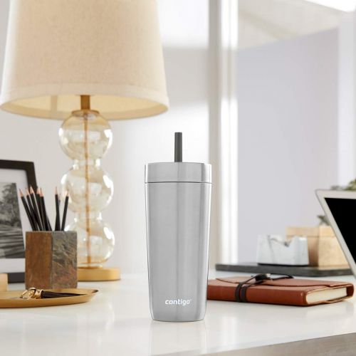  [아마존베스트]Contigo Luxe Stainless Steel Tumbler with Spill-Proof Lid and Straw | Insulated Travel Tumbler with No-Spill Straw, 18 oz, Biscay Bay