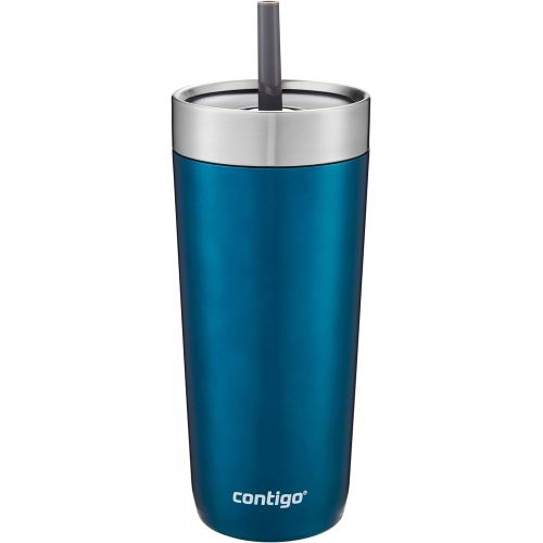  [아마존베스트]Contigo Luxe Stainless Steel Tumbler with Spill-Proof Lid and Straw | Insulated Travel Tumbler with No-Spill Straw, 18 oz, Biscay Bay