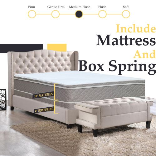  Continental Sleep, 10-inch Pillow top Fully Assembled EUROTOP Innerspring Medium Plush Mattress and 4 Box Spring, Twin Size
