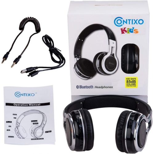  Contixo Kid Safe 85db Over the Ear Foldable Wireless Bluetooth Headphone w Volume Limiter, Built-in Micro Phone, Micro SD card Music Player, FM Stereo Radio, Audio Input & Output