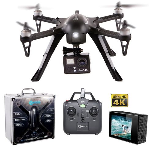  Contixo F17+ RC Quadcopter Photography Drone 4K Ultra HD Camera 16MP, Brushless Motors, 1 High Capacity Battery, Supports GoPro Hero Cameras, Alum Hard Case - Best Gift