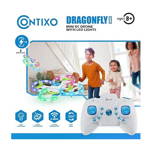  Contixo TD1 Mini Drone for Kids and Beginners - Kids Drones Age 8-12 with LED Light, Quadcopter Indoor toy with Headless Mode, 3D Flip, Altitude Hold, 2 Batteries, Gift Toys for Boys and Girls (Blue)