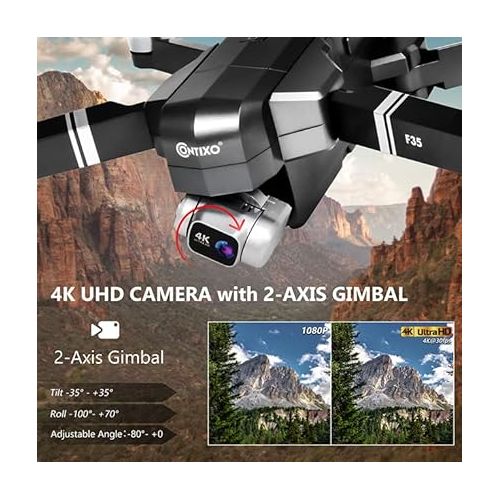  Contixo 4K UHD Drone with GPS for Adult and Kids 2-Axis Self stabilizing Gimbal, Best Back to School Gift for Kids, 2 Batteries 56 Min Flight, 128GB SD Card Carrying Case Included F35 Premium Drone