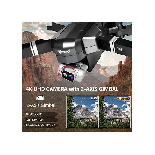  Contixo 4K UHD Drone with GPS for Adult and Kids 2-Axis Self stabilizing Gimbal, Best Back to School Gift for Kids, 2 Batteries 56 Min Flight, 128GB SD Card Carrying Case Included F35 Premium Drone