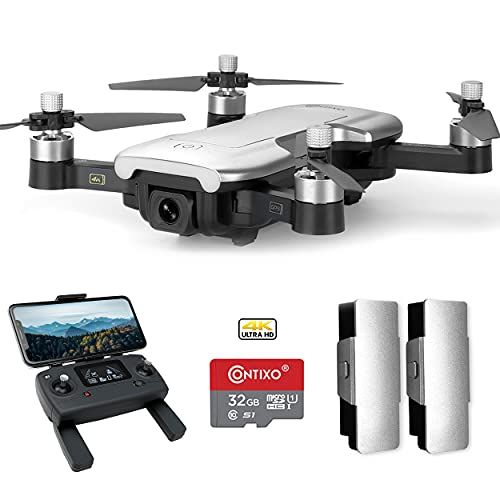  Contixo F30 Drone for Kids & Adults WiFi 4K UHD Camera and GPS, FPV Quadcopter for Beginners, Foldable mini drone, Brushless Motor, Follow Me, Two Batteries and Carrying Case Inclu