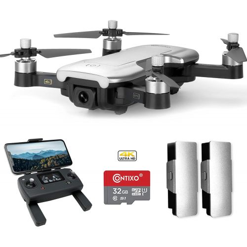  Contixo F30 Drone for Kids & Adults WiFi 4K UHD Camera and GPS, FPV Quadcopter for Beginners, Foldable mini drone, Brushless Motor, Follow Me, Two Batteries and Carrying Case Inclu