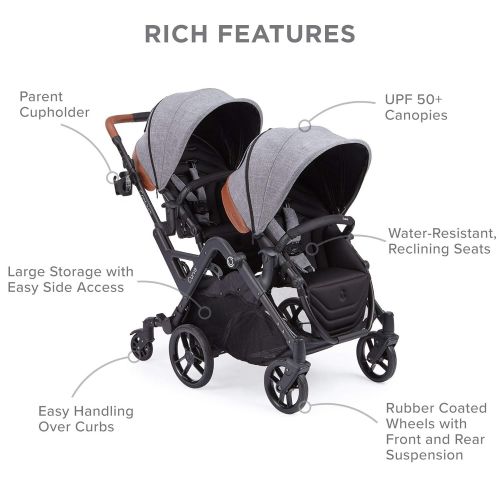  [아마존베스트]Contours Curve Tandem Double Stroller for Infants, Toddlers or Twins - 360° Turning, Multiple Seating Options, Graphite Gray