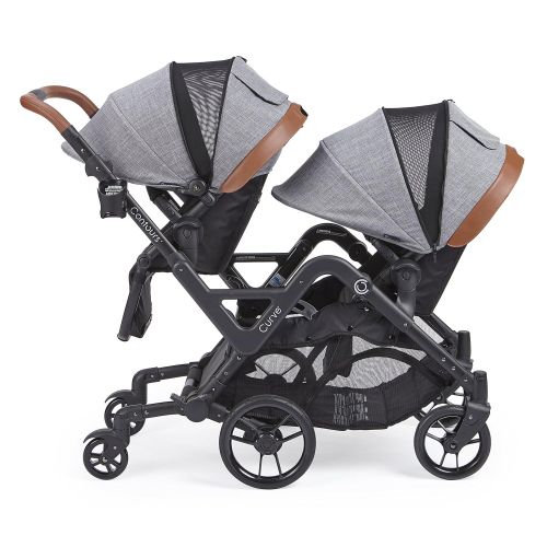  Contours Curve Tandem Double Stroller for Infants, Toddlers or Twins - 360° Turning and Easy Handling Over Curbs, Multiple Seating Options, UPF50+ Canopies, Graphite Gray