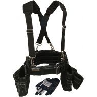 Contractor Pro Gatorback Professional Carpenters Tool Belt Deluxe Package (Tool Belt, Gloves, Suspenders, Drill Holster). Extreme Comfort and Durability (Medium 31 - 35 Waist)