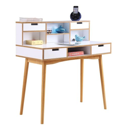  Convenience Concepts 203536W Oslo Desk with Hutch White/Light Oak