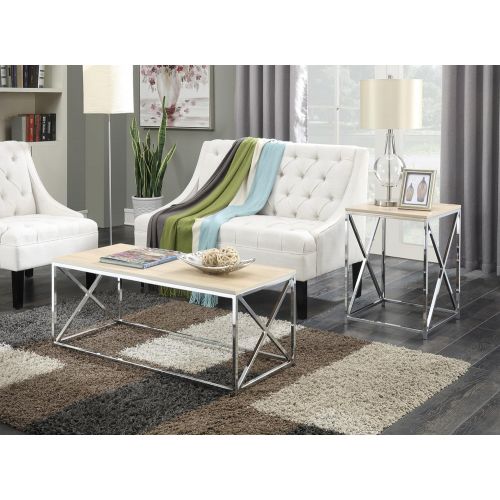  Convenience Concepts Belaire Coffee Table, Chrome/Weathered White