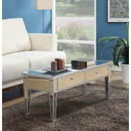 Convenience Concepts 413382SS Coffee Table with Two Drawers Mirror/Silver Frame