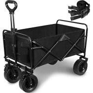 Collapsible Wagon Cart, Portable Heavy Duty Large Capacity Outdoor Garden Wagon with Big All-Terrain Wheels and Drink Holders, Beach Wagon Stroller for Garden Camping Fishing Sports Shopping