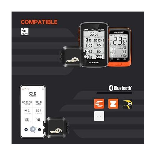  COOSPO Bike Computer Wireless GPS, Bike Speedometer with Auto Backlight, Bluetooth ANT Cycling GPS Computer,Bicycle Computer BC200 with Waterproof, Compatible with CooSporide app HR/Cad/Spd/Power Sensor