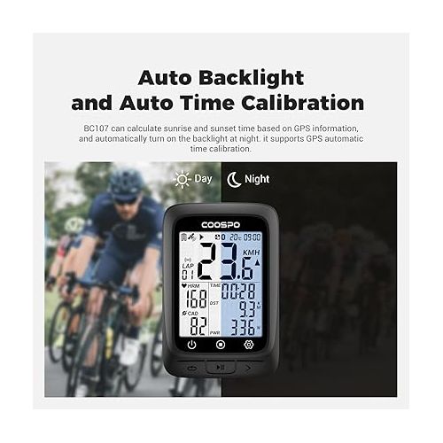  COOSPO Bike Computer GPS Wireless, ANT+ Cycling Computer GPS with Bluetooth, Multifunctional ANT+ Bicycle Computer GPS with 2.4 LCD Screen, Bike Speedometer with Auto Backlight IP67