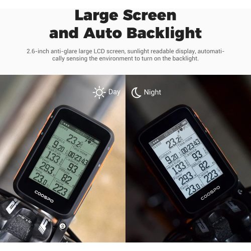  COOSPO Wireless Bike Computer Bluetooth GPS Speedometer Waterproof Cycling Computer with Auto Backlight 2.6 inch Large LCD Display, ANT+ Sensor Support