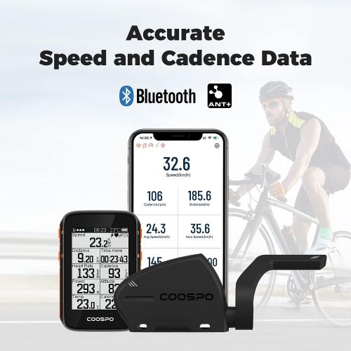  CooSpo Cadence and Speed Sensor,2 in 1 Bluetooth ANT+ RPM Cycling Cadence Sensor,Wireless Bike Speed Sensor for Bicycle,Compatible Cycling Computer Runtastic Pro, Zwift, UA Run, Ro