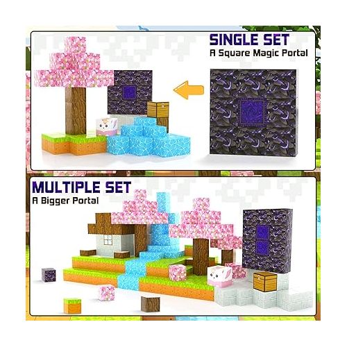  Magnetic Blocks - Build Mine Magnet World Cherry Blossom Set, Magnetic Tiles Building STEM Toys for Boys & Girl Kids Toddler Toys for 3+ Years Old