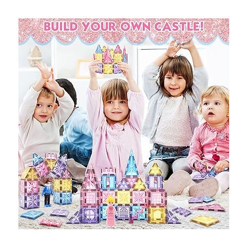  108pcs Diamond Magnetic Tiles with Dolls Princess Castle Building Toys, STEM Kids Toys Magnetic Blocks Doll House Toddler Toys, Christmas Birthday Gifts Ideas for 3+ Year Old Girls & Boys