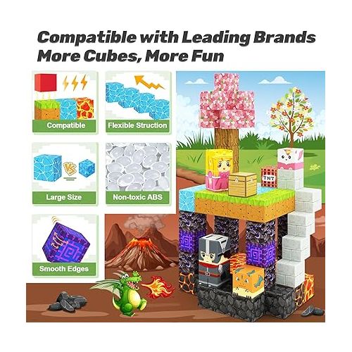  Magnetic Blocks - Build Mine Magnet World Magic Portal Set, Magnetic Tiles Building Blocks Toddler Toys STEM Sensory Outdoor Toys for 3+ Year Old Boys & Girls, Creative Kids Games Kids Toys