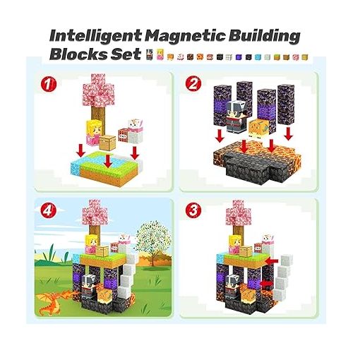  Magnetic Blocks - Build Mine Magnet World Magic Portal Set, Magnetic Tiles Building Blocks Toddler Toys STEM Sensory Outdoor Toys for 3+ Year Old Boys & Girls, Creative Kids Games Kids Toys