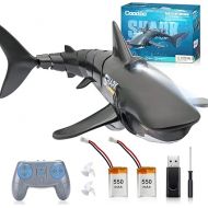 2.4G Remote Control Shark Toy 1:18 Scale High Simulation Shark Shark for Swimming Pool Bathroom Great Gift RC Boat Toys for 6+ Year Old Boys and Girls (with 2 Batteries)