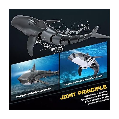  2.4G Remote Control Shark Toy 1:18 Scale High Simulation Shark Shark for Swimming Pool Bathroom Great Gift RC Boat Toys for 6+ Year Old Boys and Girls (with 2 Batteries)