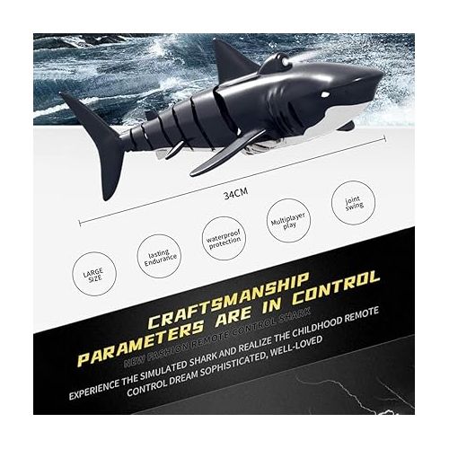  2.4G Remote Control Shark Toy 1:18 Scale High Simulation Shark Shark for Swimming Pool Bathroom Great Gift RC Boat Toys for 6+ Year Old Boys and Girls (with 2 Batteries)