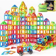 Coodoo Magnetic Tiles with 2 Cars Magnetic Toys for 3 4 5 6 7 8+ Year Old Boys Girls, Magnetic Blocks Building Set for Toddlers STEM Creativity Educational Toys for Kids Age 3-6